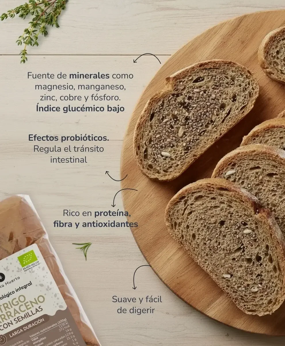 Pan integral proteico de trigo sarraceno con semillas ECO Planeta Huerto 500 g 2 Pan integral proteico de trigo sarraceno con semillas ECO Planeta Huerto 500 g - Imagen 2