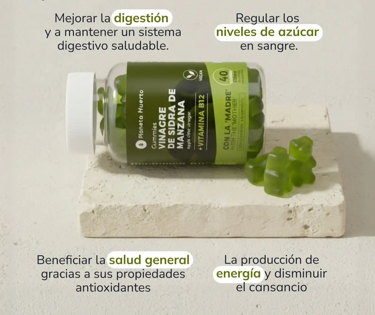 Gummies de Vinagre de Manzana sin filtrar Planeta Huerto 40 gominolas 3 Gummies de Vinagre de Manzana sin filtrar Planeta Huerto 40 gominolas - Imagen 3