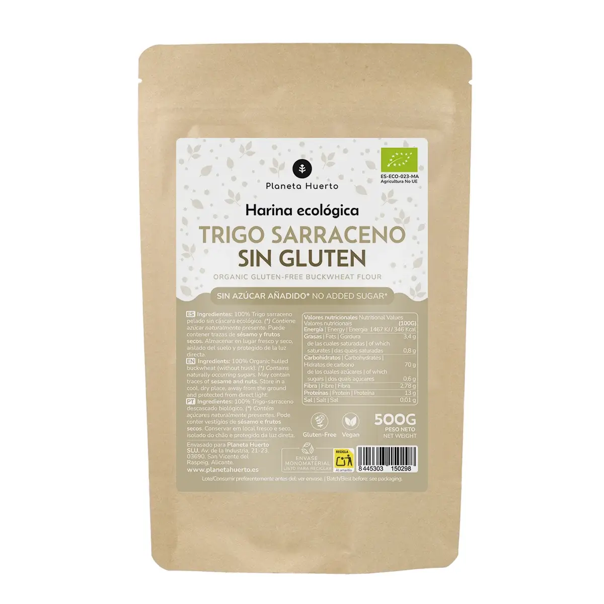 Harina de Trigo Sarraceno ECO Sin Gluten Planeta Huerto 500 g 1 Harina de Trigo Sarraceno ECO Sin Gluten Planeta Huerto 500 g