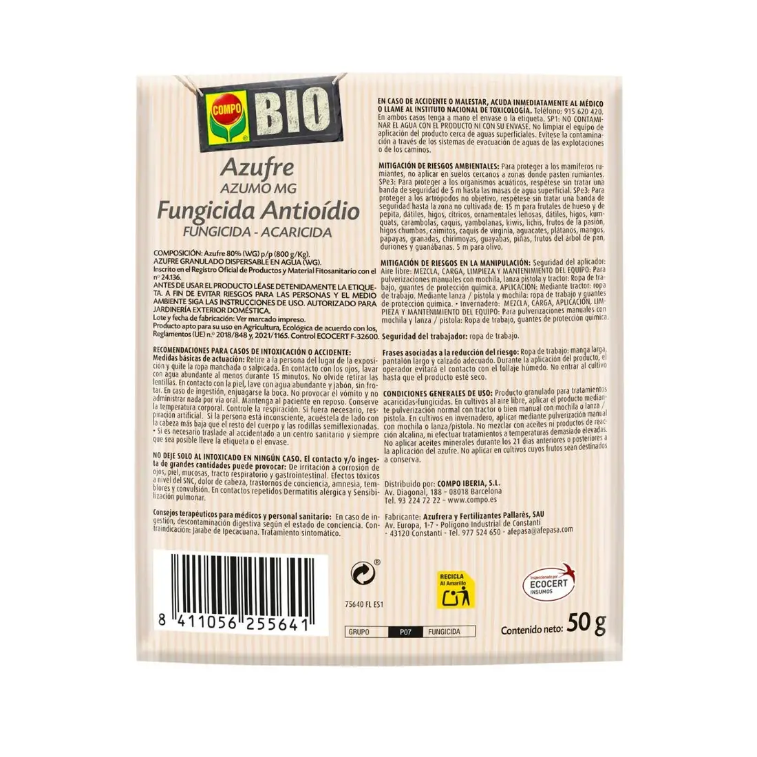 Compo Bio Fungicida acaricida Azufre Antiodio 450 g 2 Compo Bio Fungicida acaricida Azufre Antiodio 450 g - Imagen 2