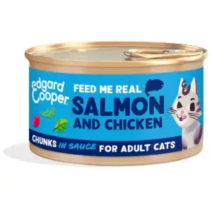 Comida húmeda gatos en salsa Trocitos de Salmón y Pollo Edgard & Cooper 85 g