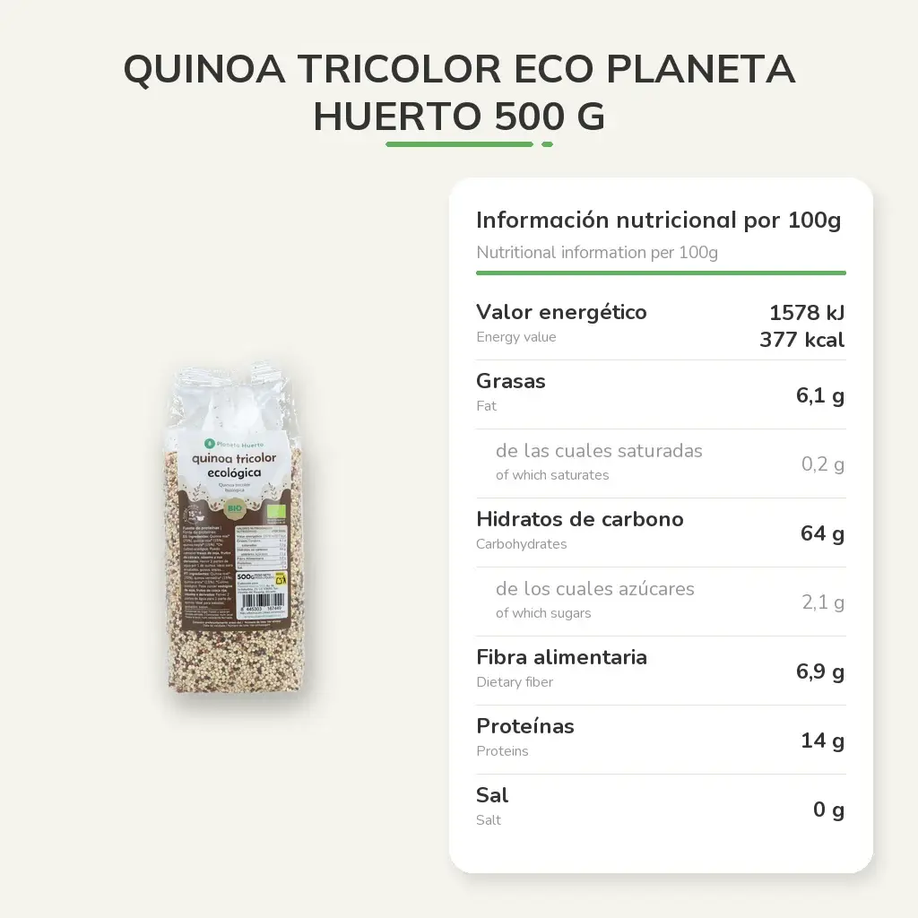 Quinoa tricolor ECO Planeta Huerto 500 g 2 Quinoa tricolor ECO Planeta Huerto 500 g - Imagen 2