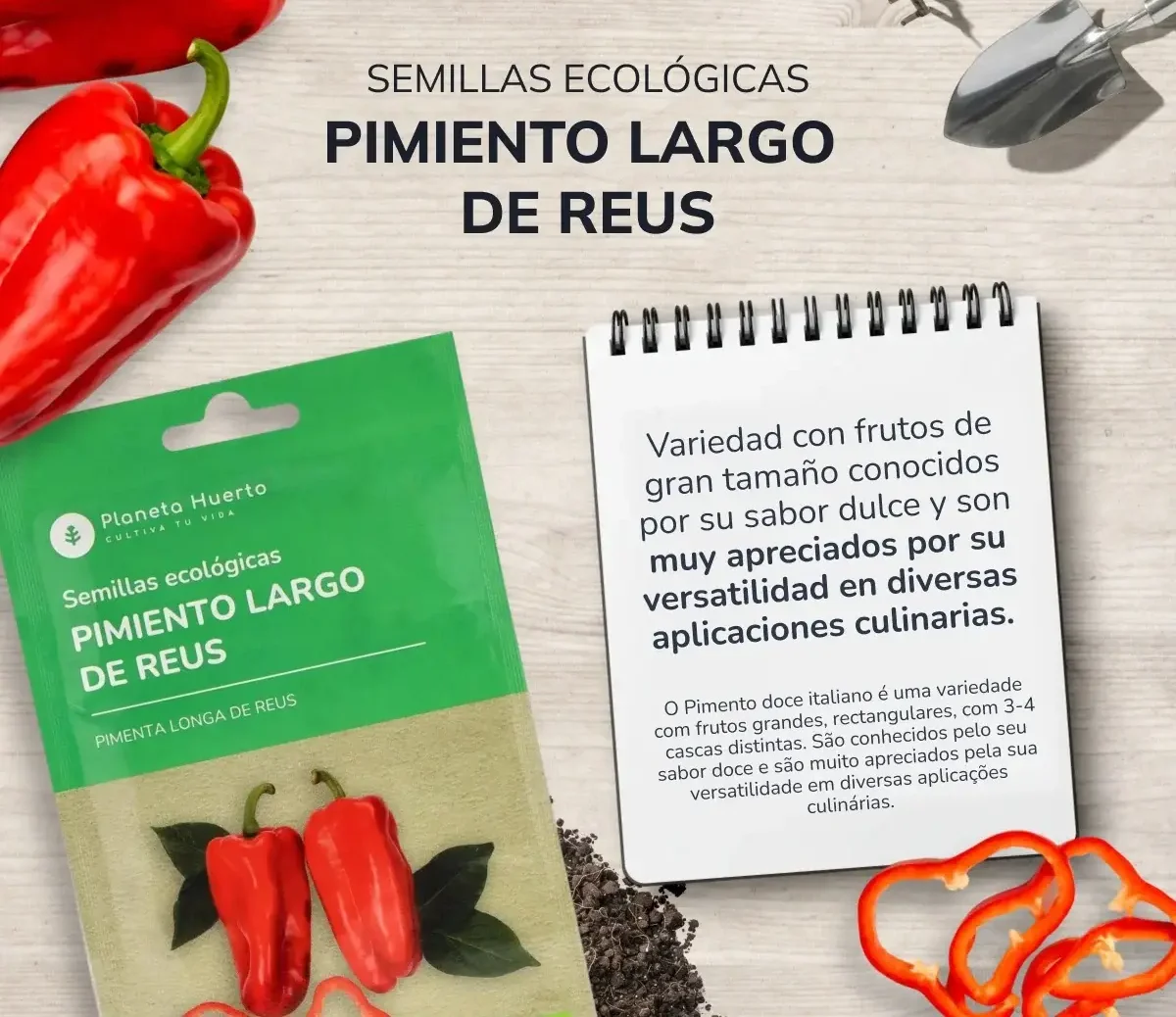 Semillas de Pimiento largo de Reus ecológicas Planeta Huerto 3 Semillas de Pimiento largo de Reus ecológicas Planeta Huerto - Imagen 3